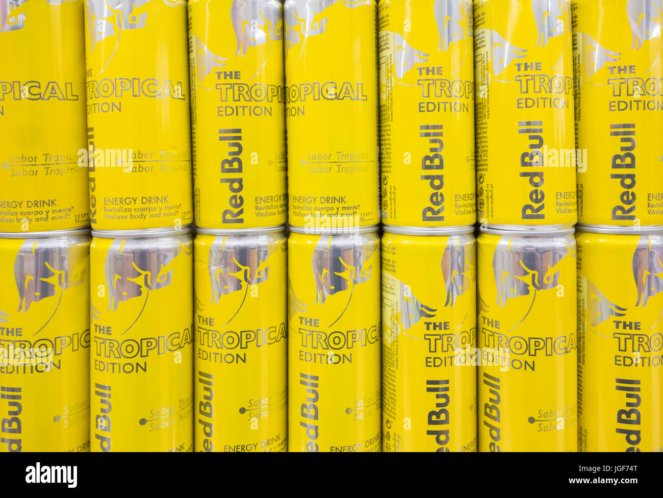 Red bull energy drink. The tropical edition Stock Photo Alamy