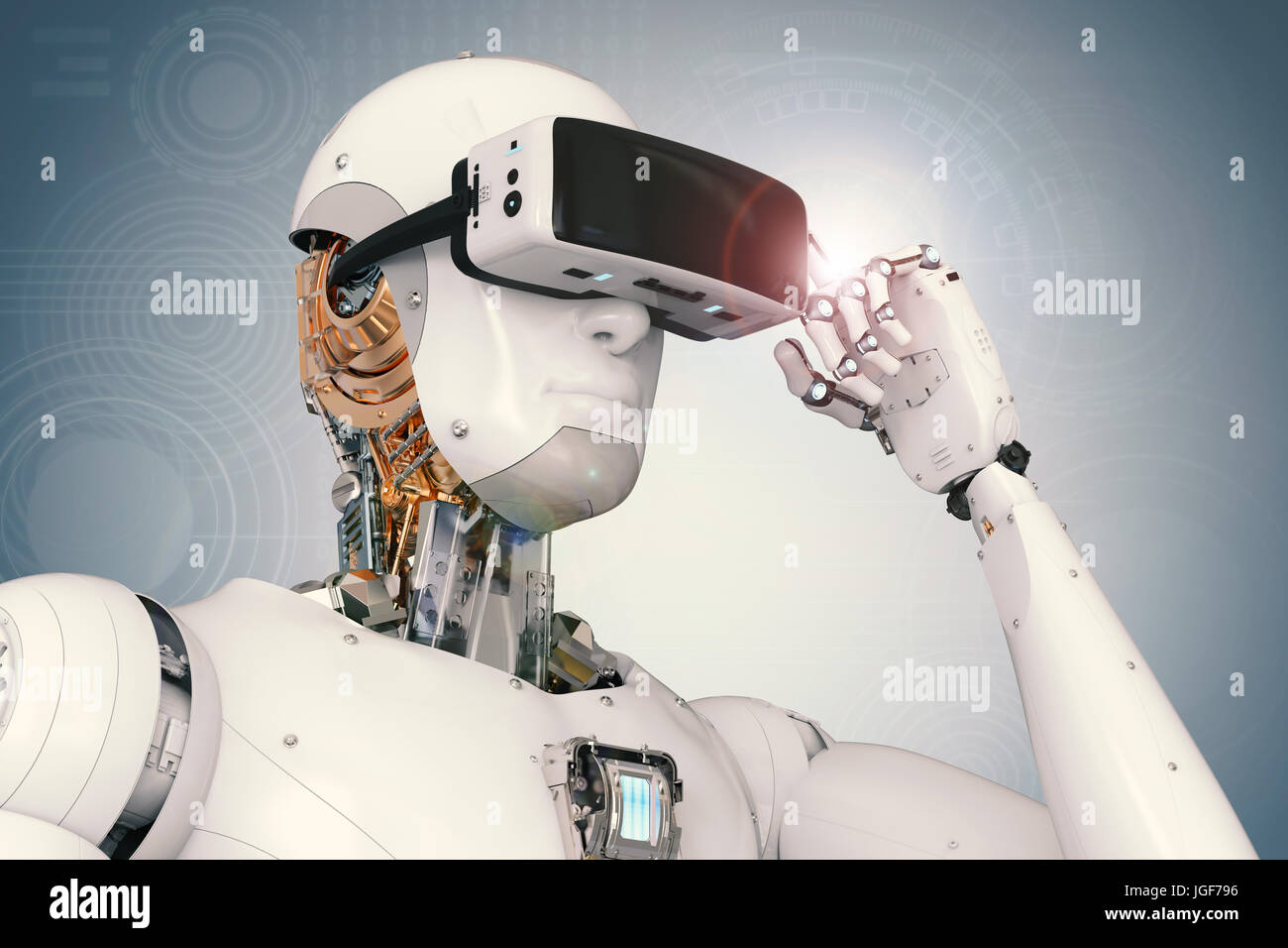 3d rendering android robot wearing vr headset Stock Photo Alamy