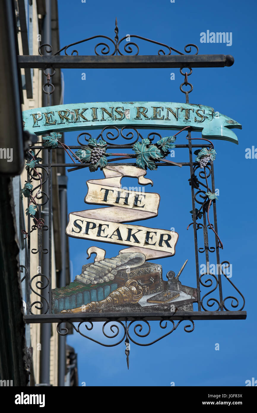 hanging pub sign for the speaker, westminster, london, england Stock Photo