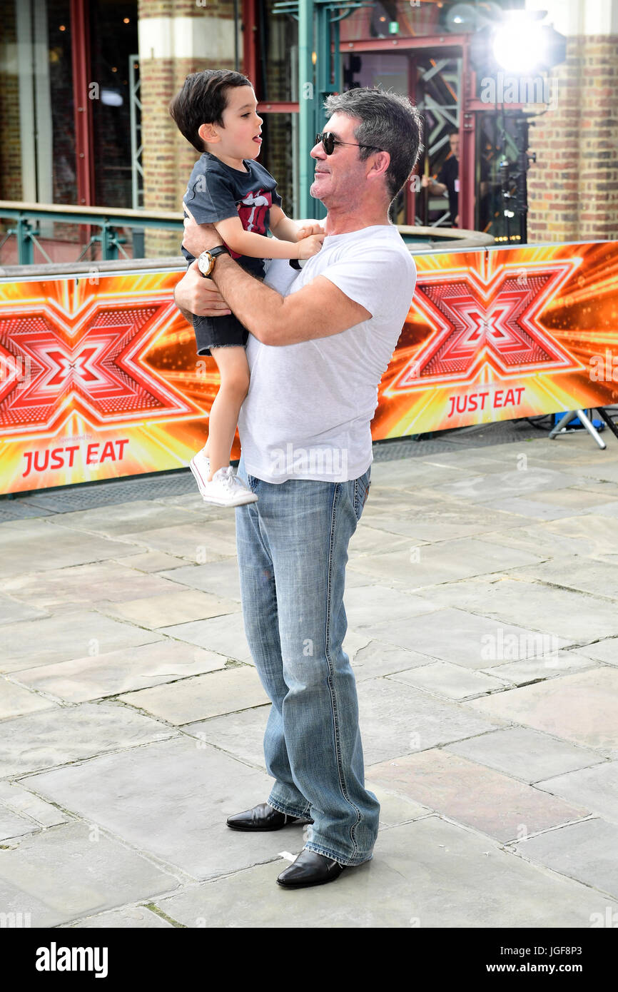 Simon Cowell and son Eric Cowell attending X Factor filming at Tobacco