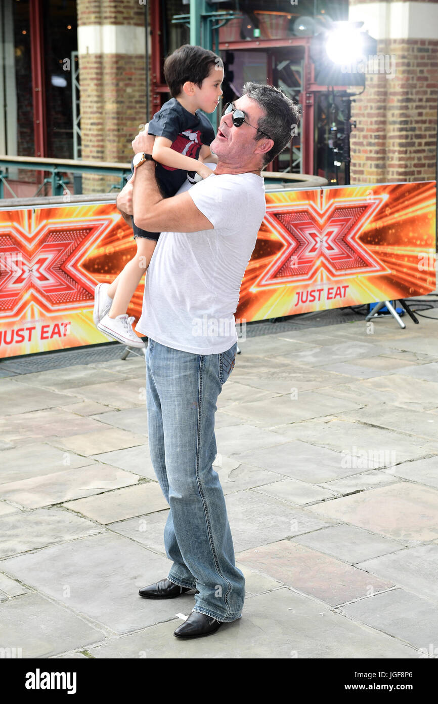 Simon Cowell and son Eric Cowell attending X Factor filming at Tobacco