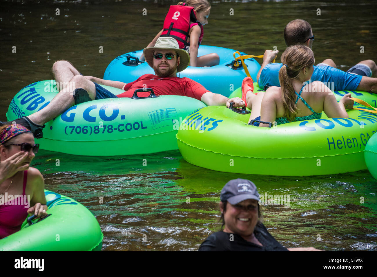 Tubing on the Chattahoochee River in Helen, Stock Photo Alamy