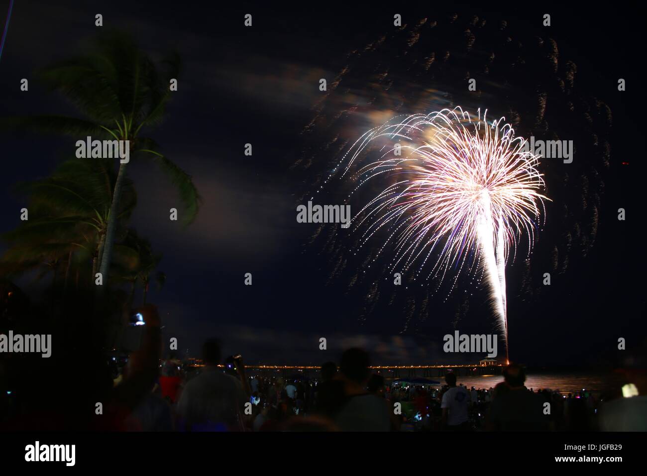 Fireworks Being Launched off the Deerfield Beach, Florida Fishing Pier