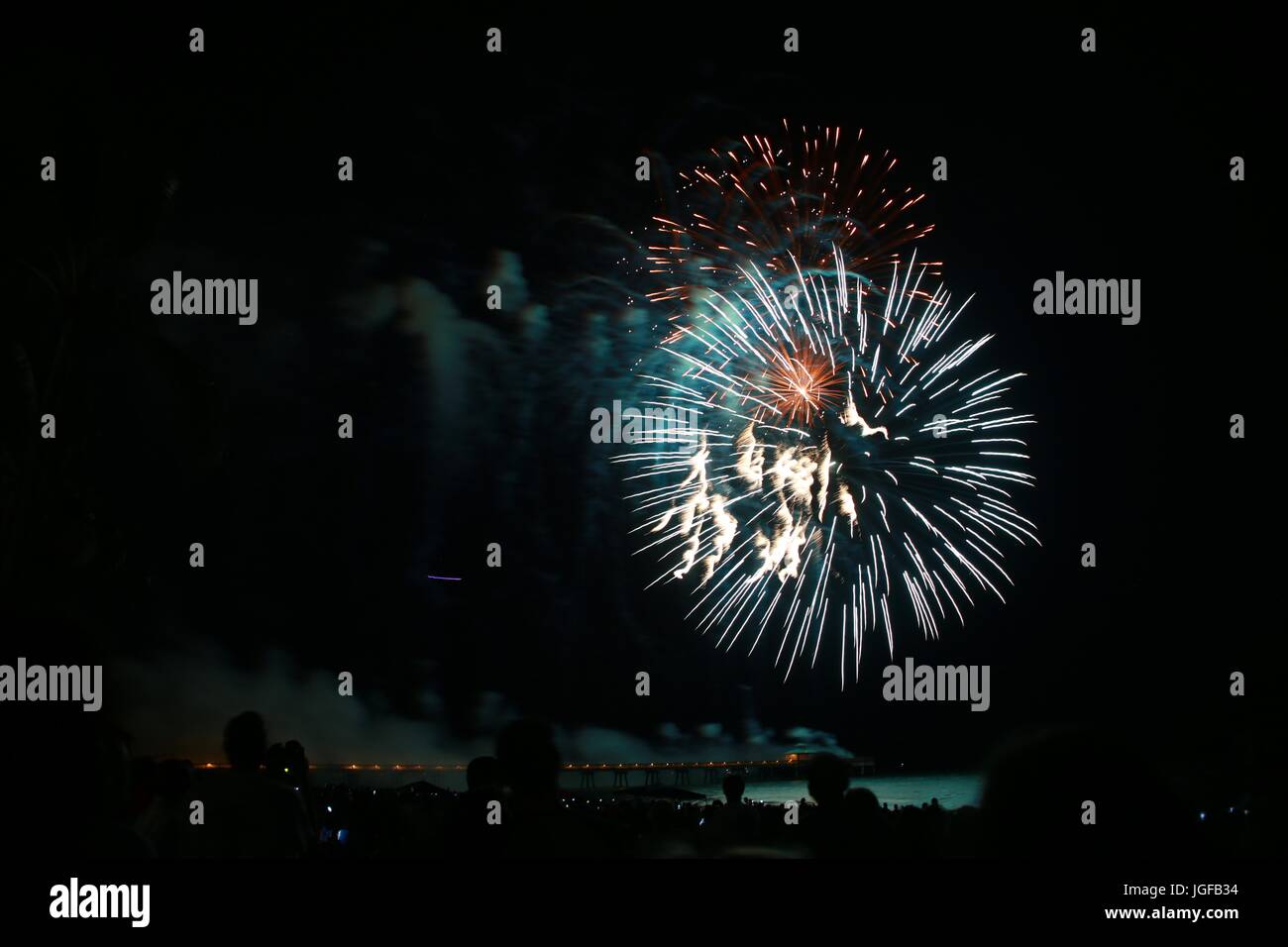 Fireworks Being Launched off the Deerfield Beach, Florida Fishing Pier