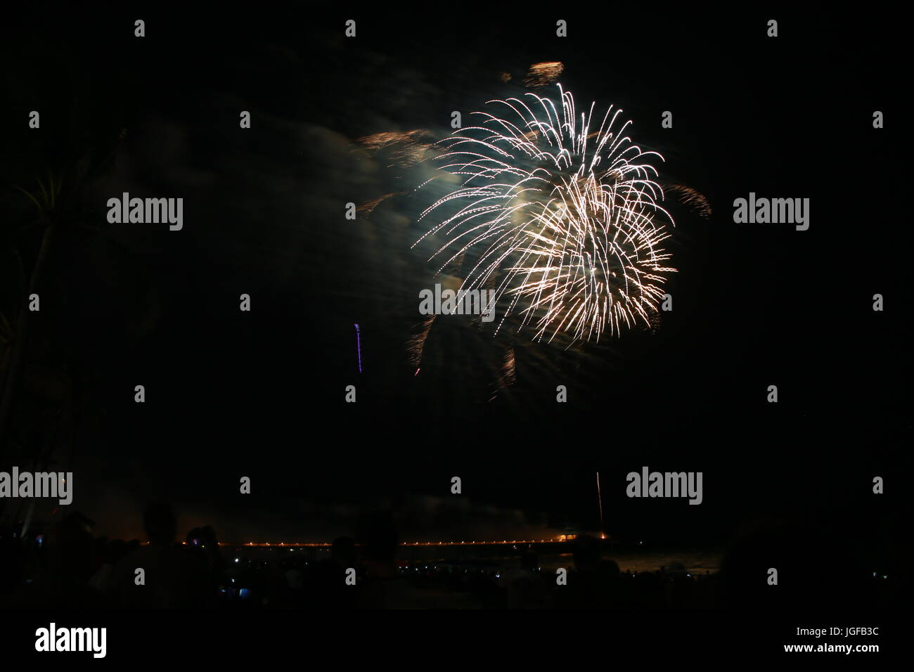 Fireworks Being Launched off the Deerfield Beach, Florida Fishing Pier