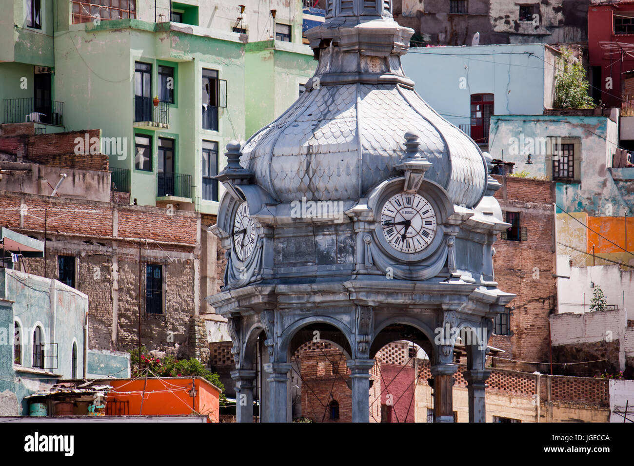 Market tower detail in Guanajuato, Mexico Stock Photo