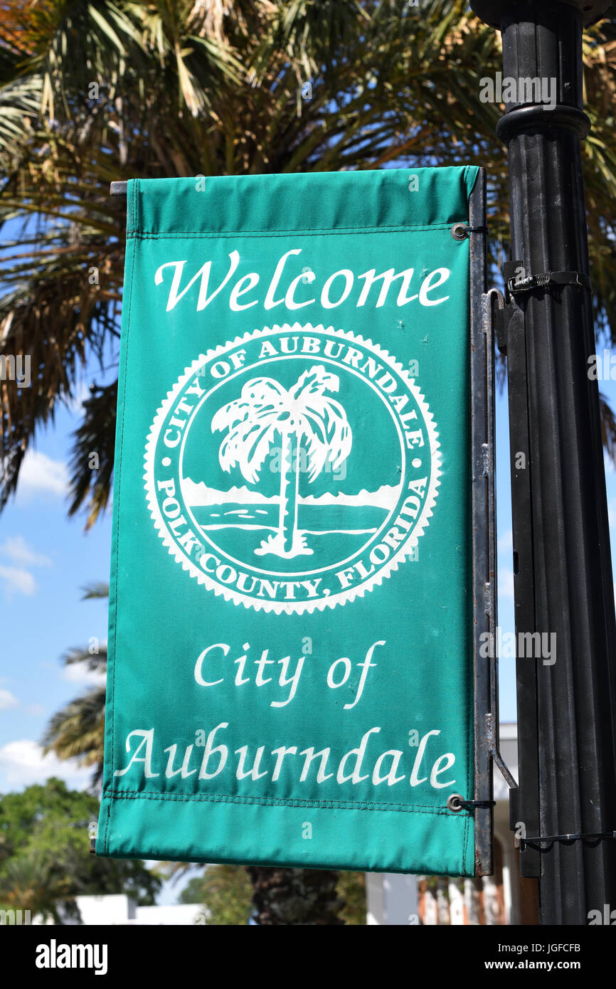 Banner in downtown Auburndale, Florida Stock Photo