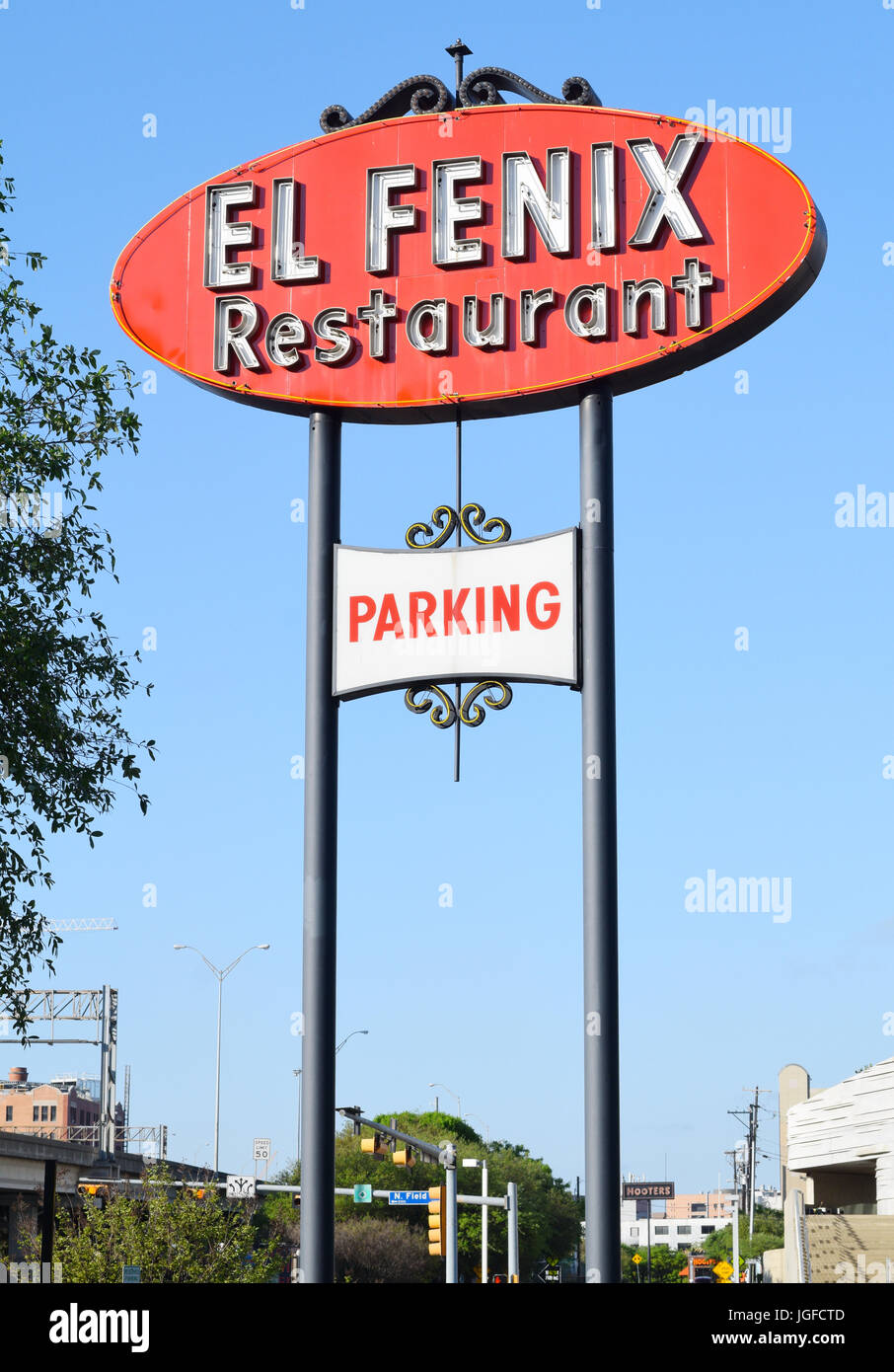 El Fenix Restaurant Sign in Downtown Dallas Stock Photo