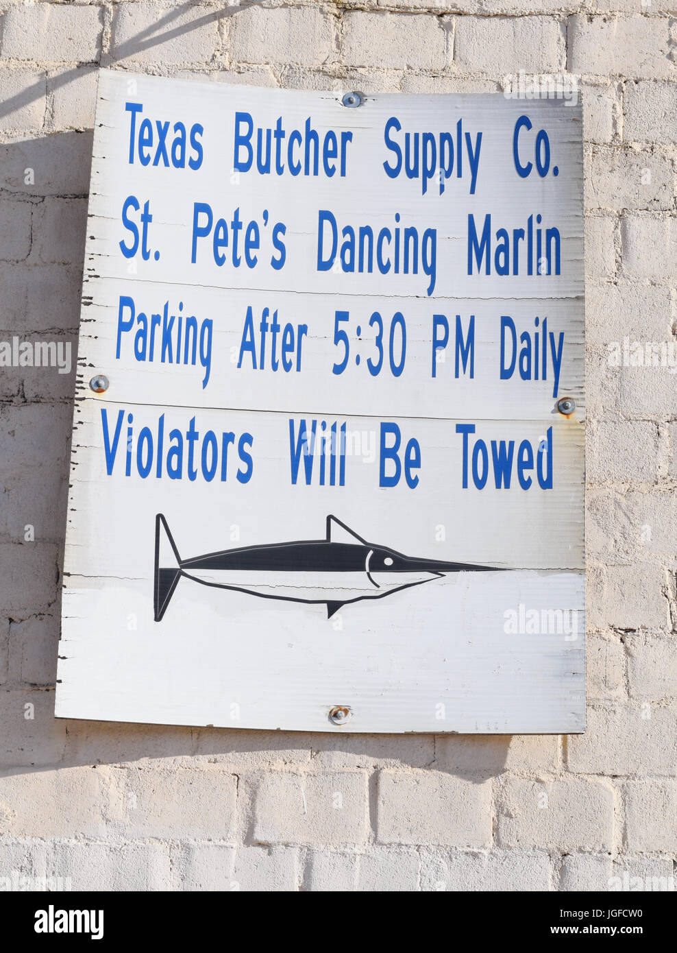 Parking sign for Blue Marlin Resturant in Deep Ellum Stock Photo