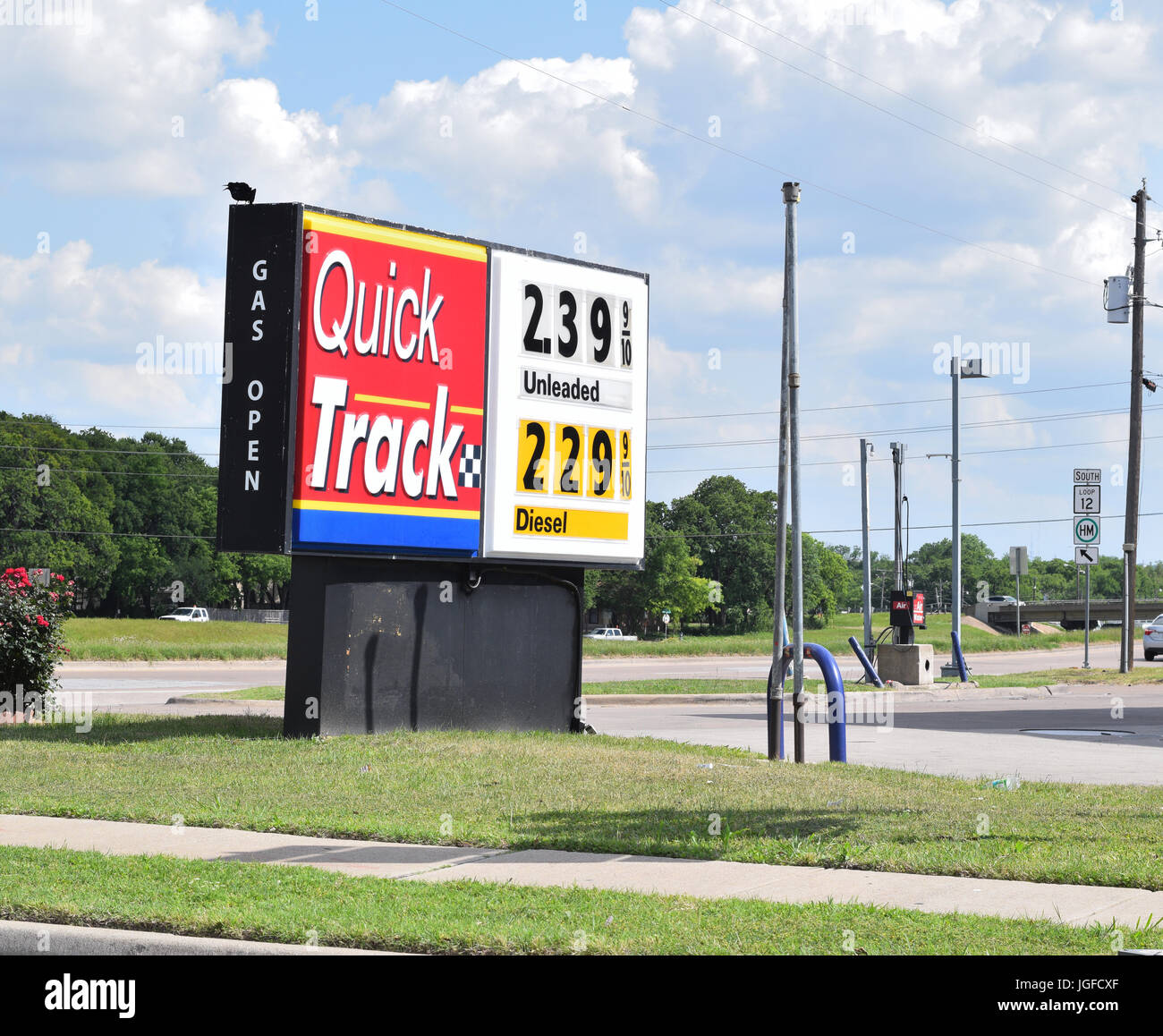 Gas prices at American petrol station (gas station) showing high gas prices Stock Photo
