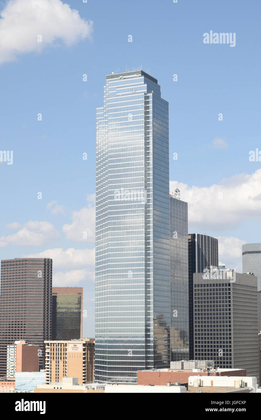 Bank of America Plaza (green building) in Dallas, Texas during daytime Stock Photo