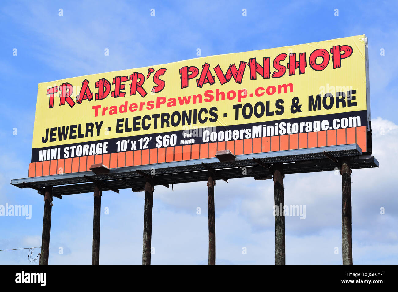 Trader's Pawn Shop sign billboard Stock Photo