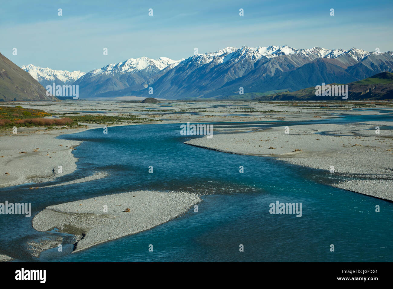 Braided streams of the Rakaia River, Canterbury, South Island, New Zealand Stock Photo