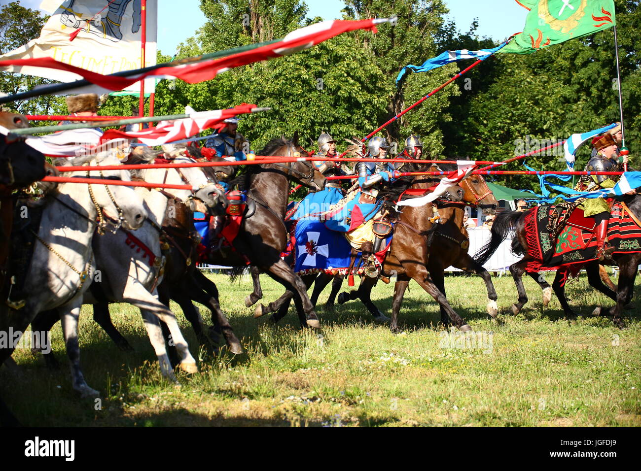 Warsaw, Poland. 06th July, 2017. Ministry of Defense runs a traditional weapon knight horse riding tournament during military piquet of Polish and US armed forces. Credit: Madeleine Lenz/Pacific Press/Alamy Live News Stock Photo