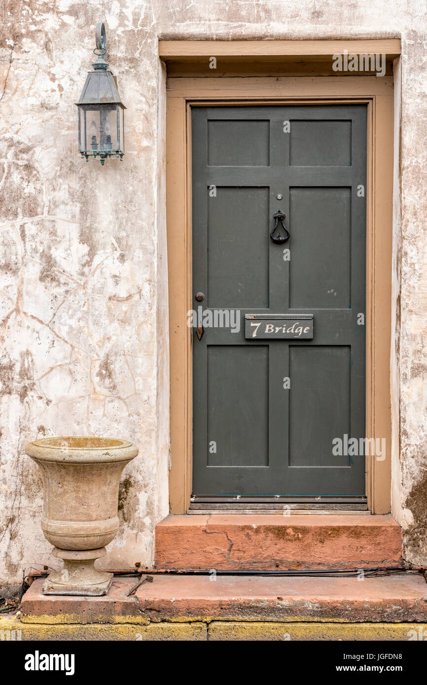 The Sanchez House Door, 7 Bridge Street, St. Augustine, Florida Stock Photo