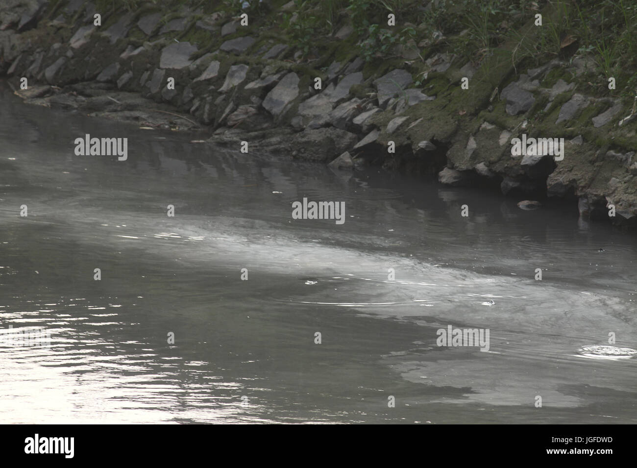 Java River Pollution Scenery of a number of rivers in Bekasi, West Java contaminated with ...