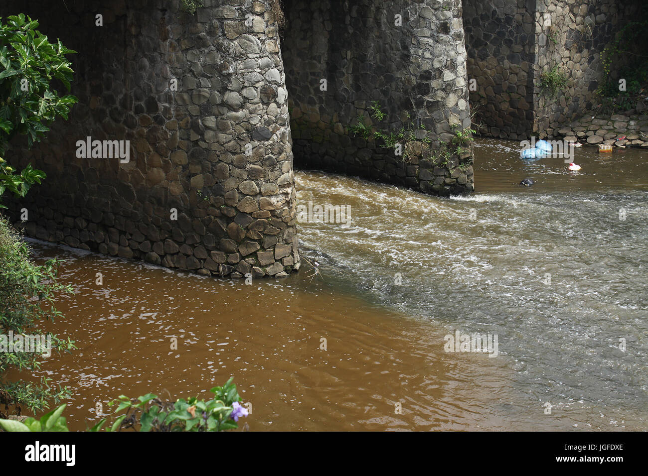 Java River Pollution Scenery of a number of rivers in Bekasi, West Java contaminated with ...