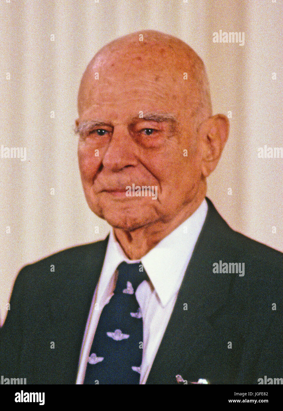 United States Air Force General Jimmy Doolittle is pictured during the ceremony where he is awarded the Presidential Medal of Freedom, the highest civilian award of the US, by US President George H.W. Bush and first lady Barbara Bush in the East Room of the White House in Washington, DC on July 6, 1989.  Doolittle was known for his development of instrument flying and for leading a 1942 air raid on Tokyo, Japan, for which he received the Medal of Honor. Credit: Ron Sachs / CNP /MediaPunch Stock Photo