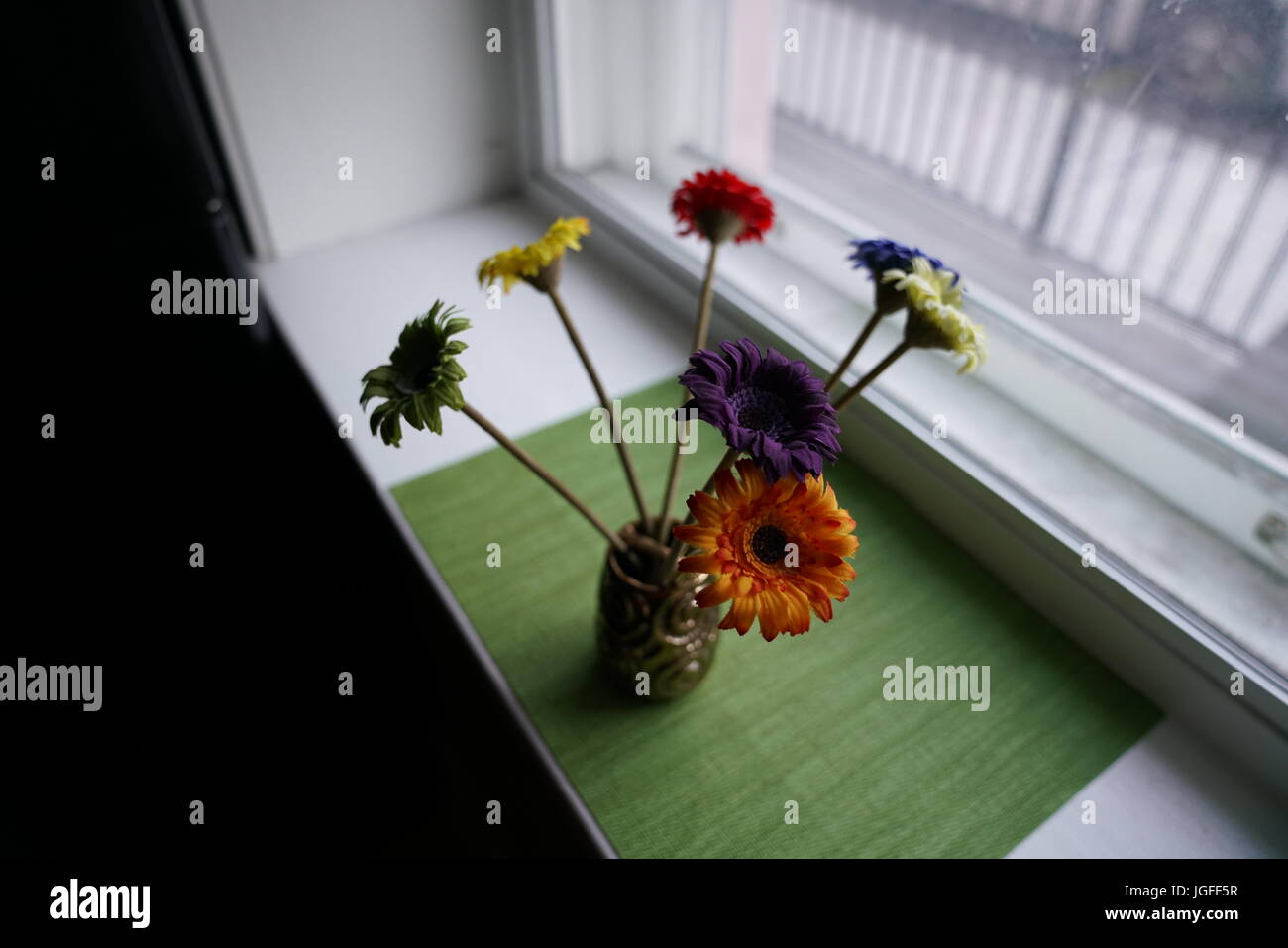 Flowers in the window from inside Stock Photo Alamy