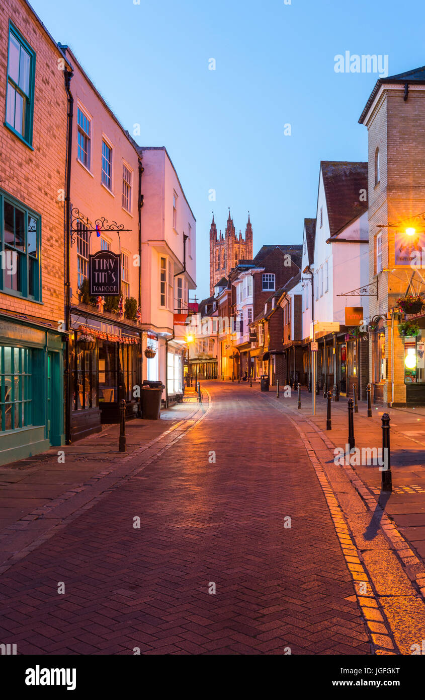 The view of Canterbury Cathedral from St. Margaret's Street during dusk Stock Photo