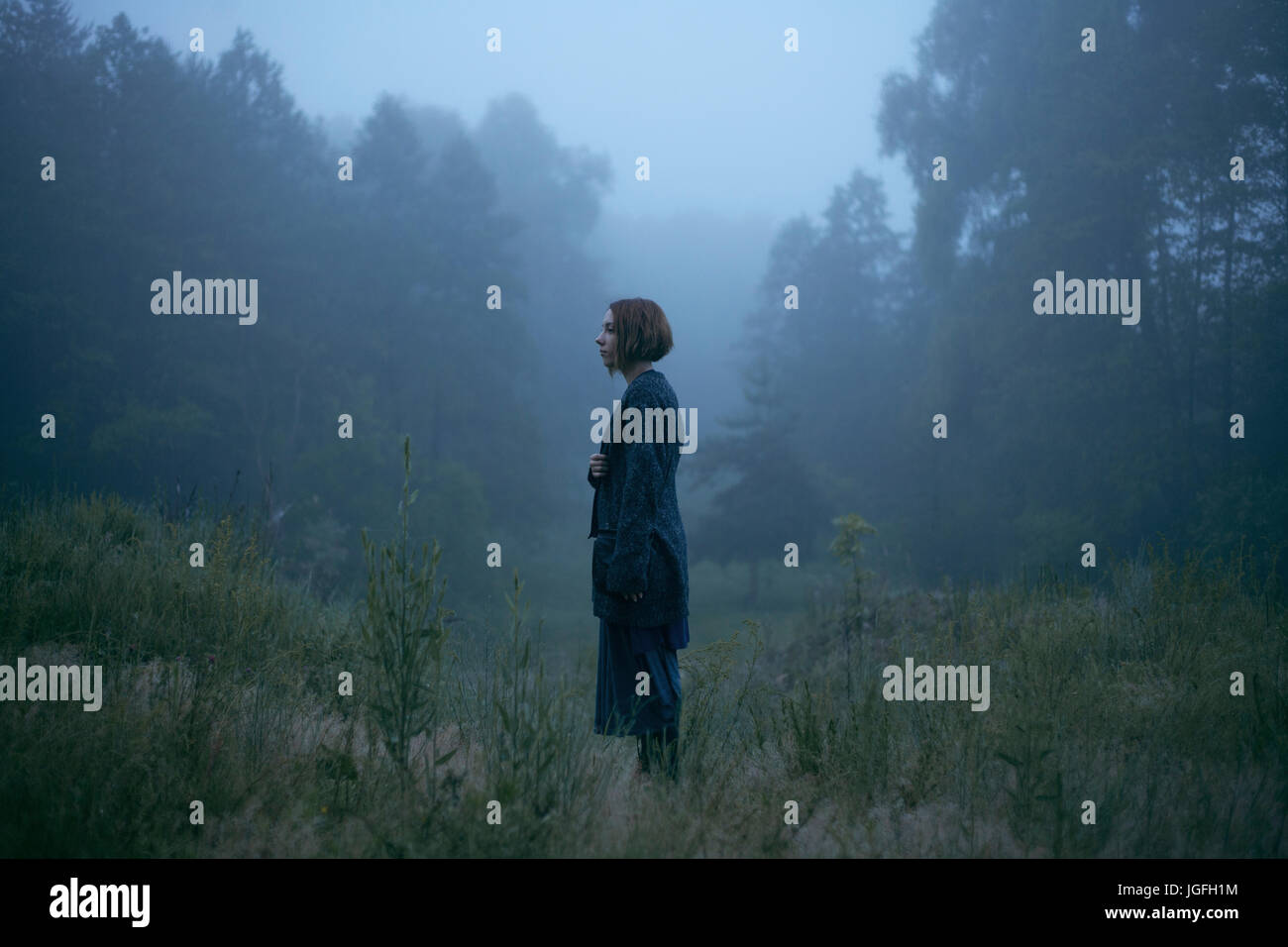 Woman in forest silhouette hi-res stock photography and images - Alamy
