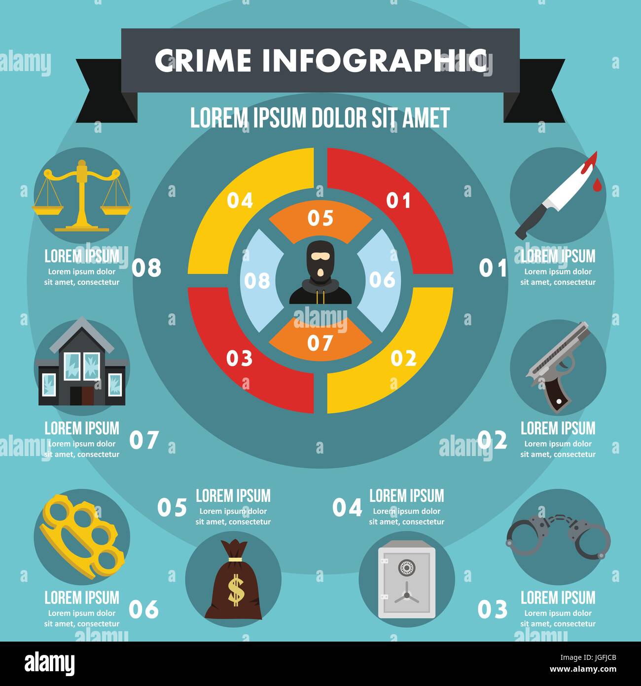 Crime infographic concept, flat style Stock Vector