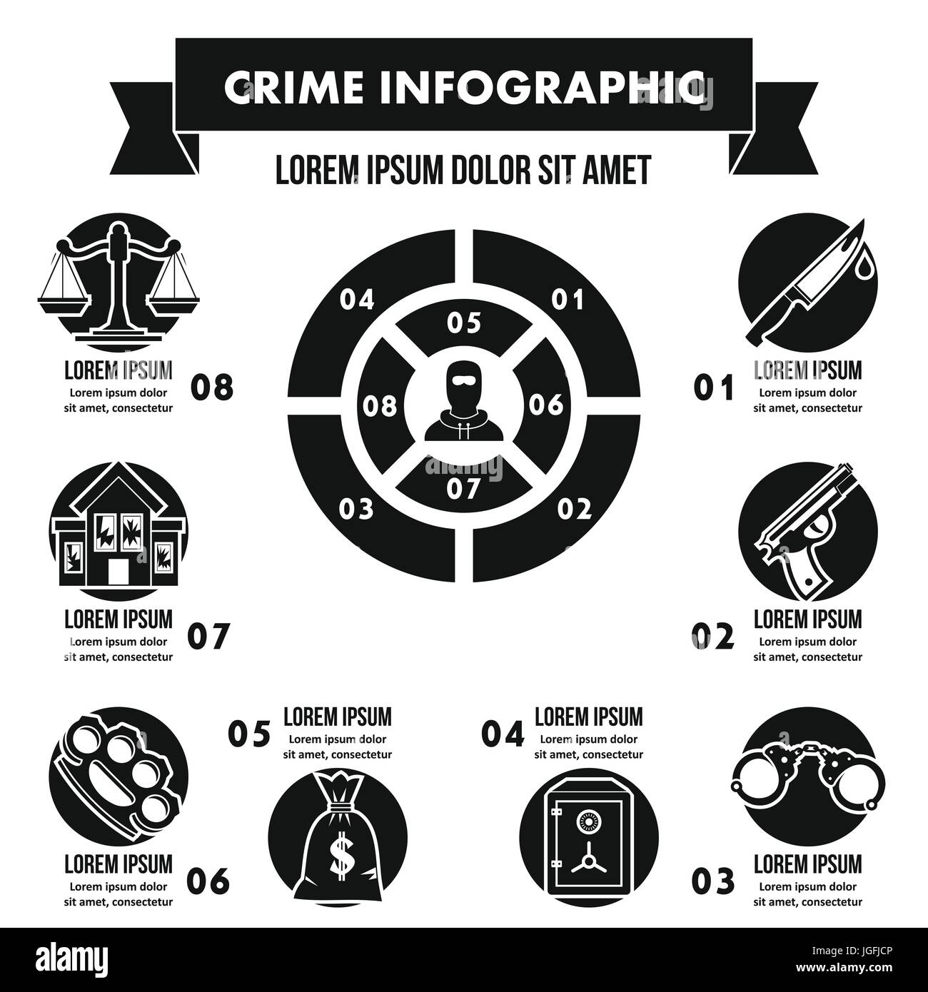 Crime infographic concept, simple style Stock Vector