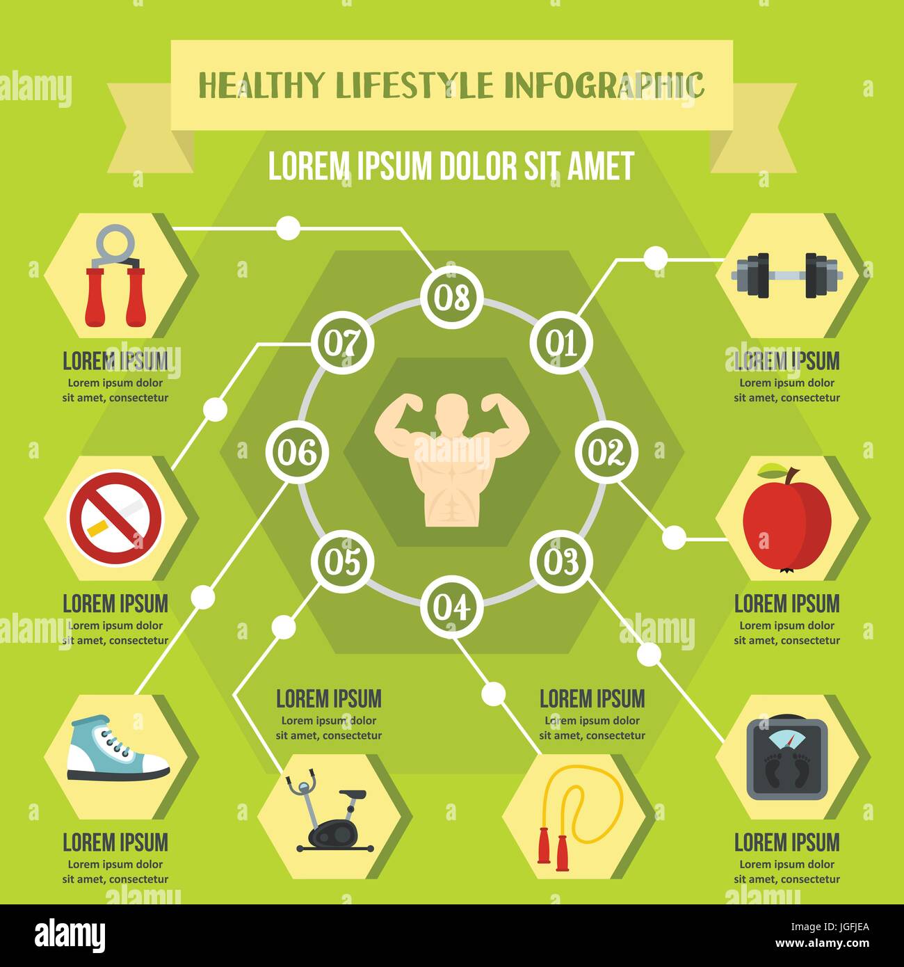 Healthy lifestyle infographic concept, flat style Stock Vector