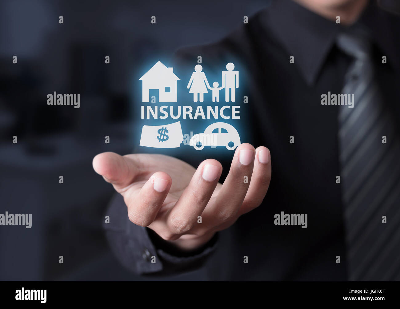 Concept of insurance with house, car, family and money Stock Photo Alamy