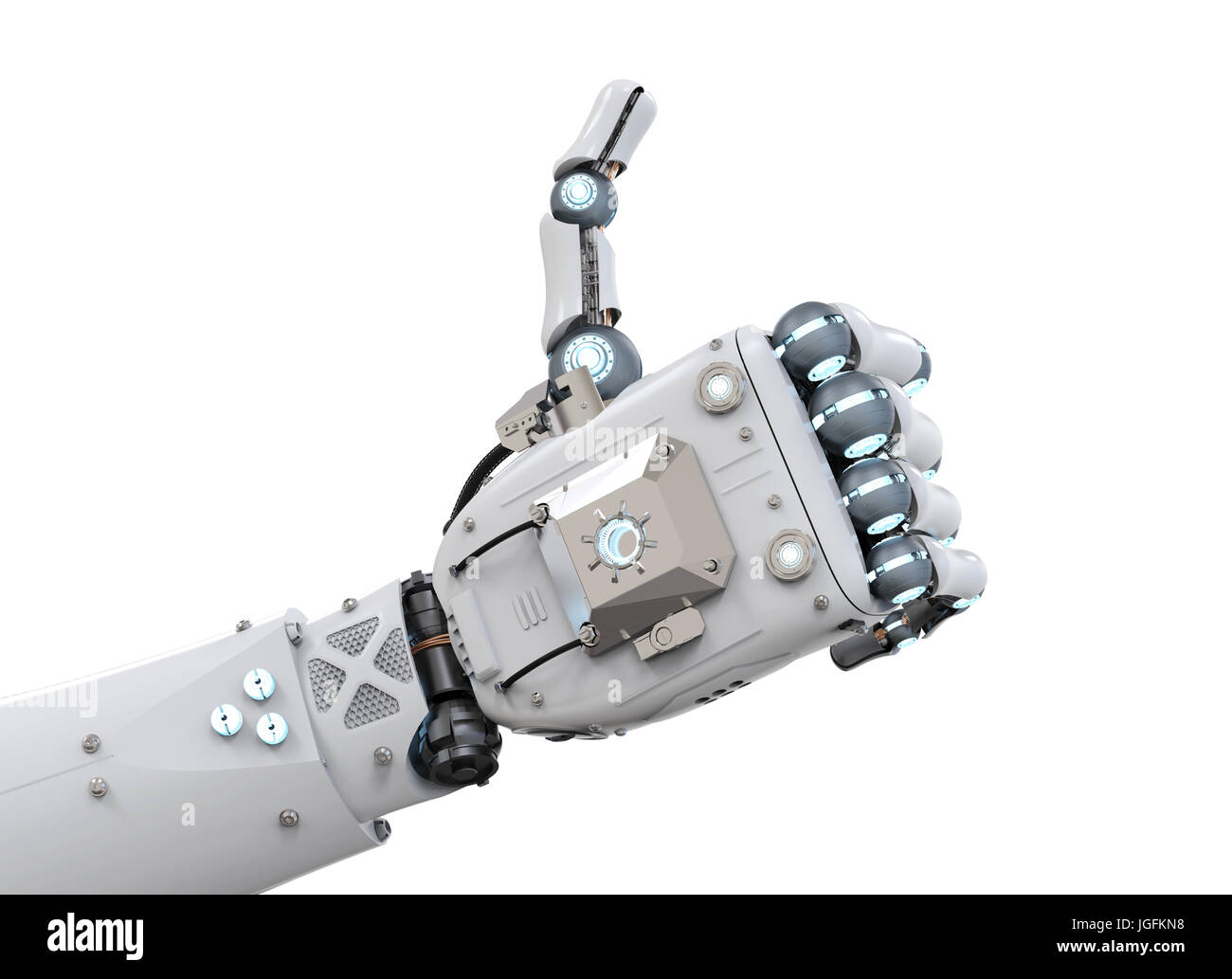 3d rendering robot hand thumb up on white background Stock Photo - Alamy