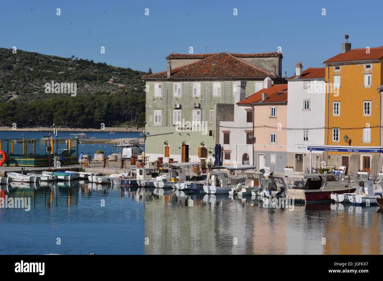 Cres, Croatia - June 18, 2017 - City of cres with boats and blue sky Stock Photo