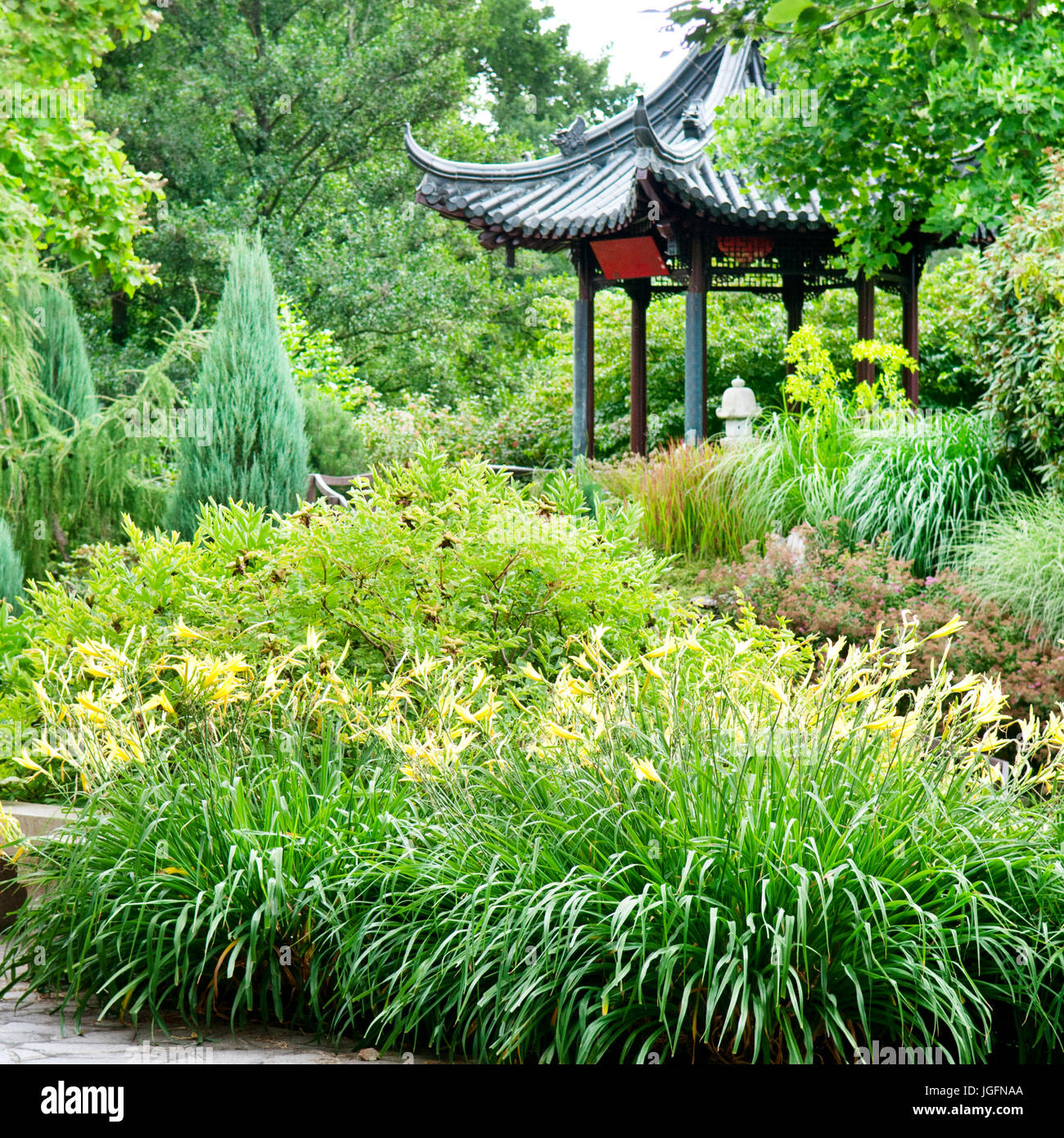 summer park with a beautiful gazebo and flower beds Stock Photo - Alamy