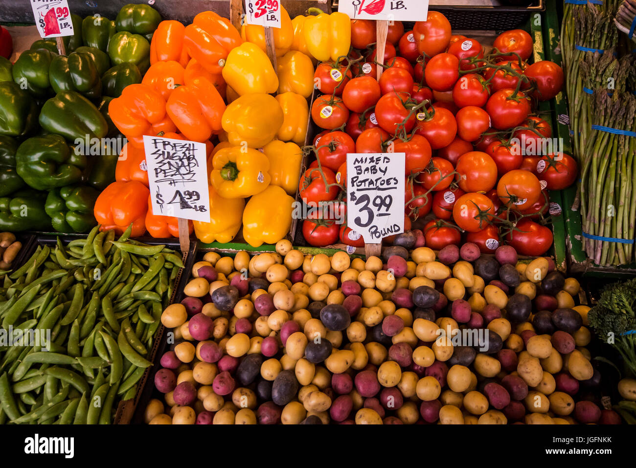 Fresh fruit on display at Pikes Place Market, in Seattle, WA Stock Photo