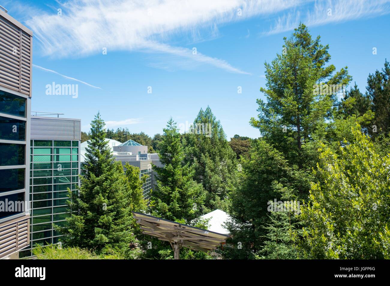 Buildings viewed from the rooftop observatory at the Chabot Space and Science Center, a science museum and observatory in Oakland, California, June 15, 2017. Stock Photo