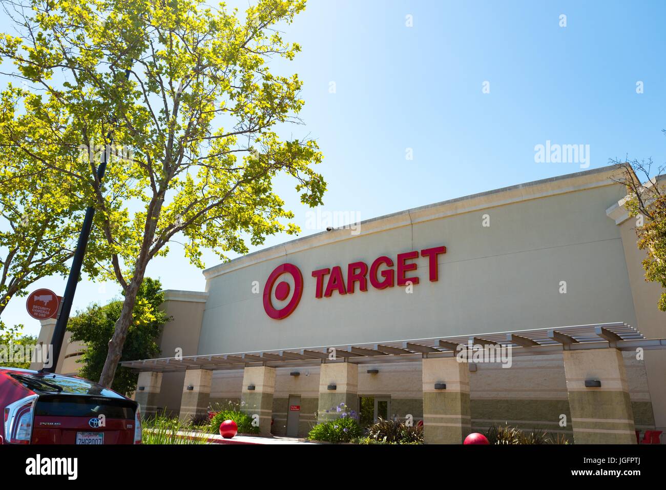 A Toyota Prius hybrid automobile is parked in the front of a Target retail store in the San Francisco Bay Area town of San Ramon, California, June 21, 2017. Stock Photo