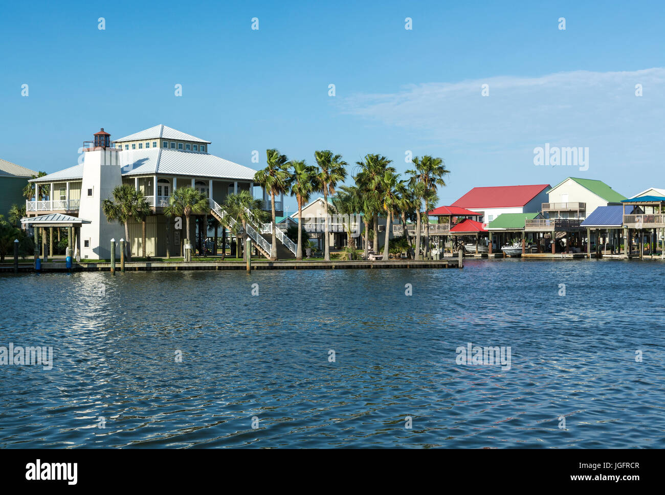 Louisiana, Lafourche Parish, Port Fourchon, Pointe Fourchon, waterfront residential community Stock Photo
