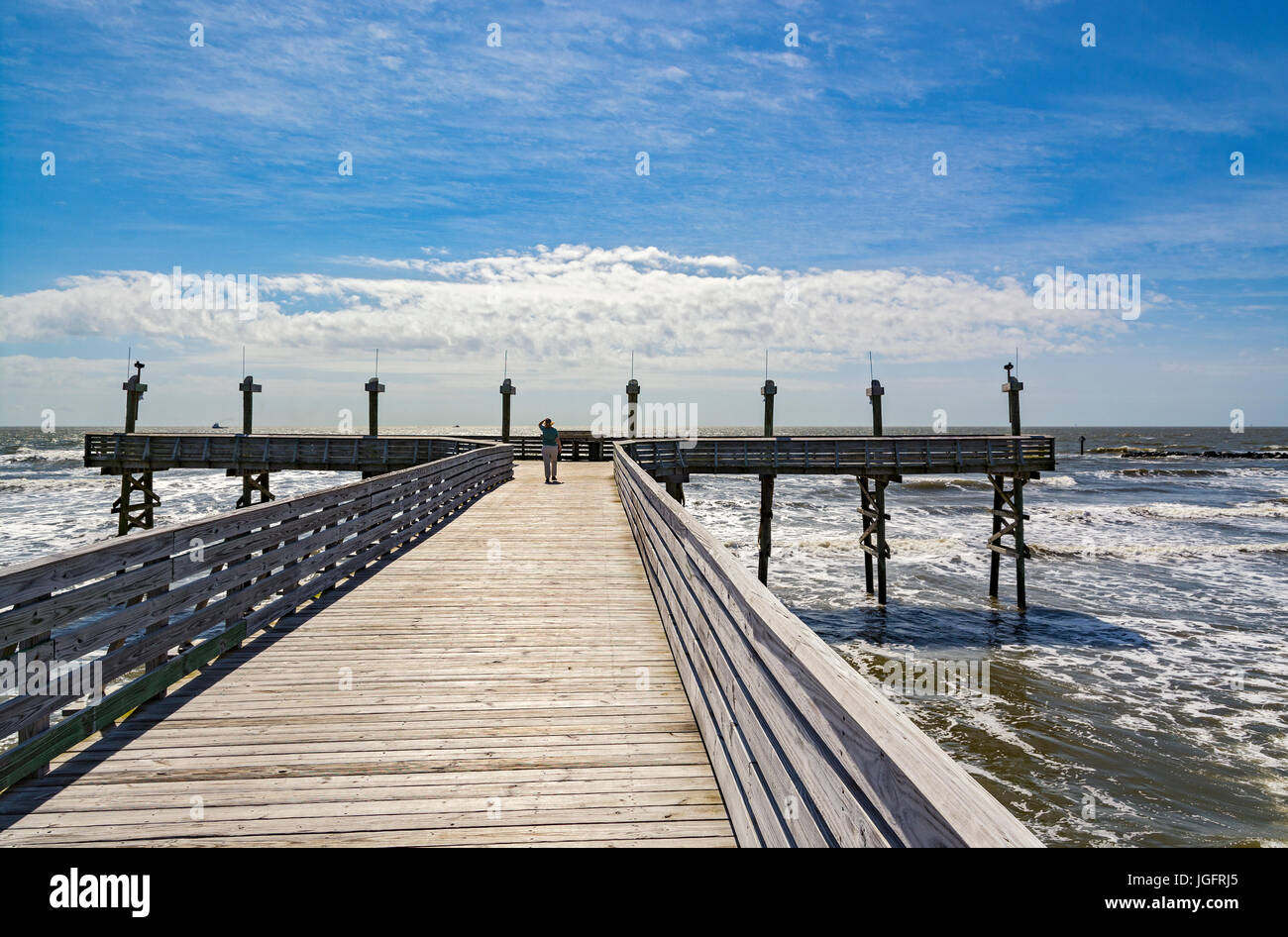 Louisiana, Jefferson Parish, Grand Isle State Park, fishing pier, surf Stock Photo