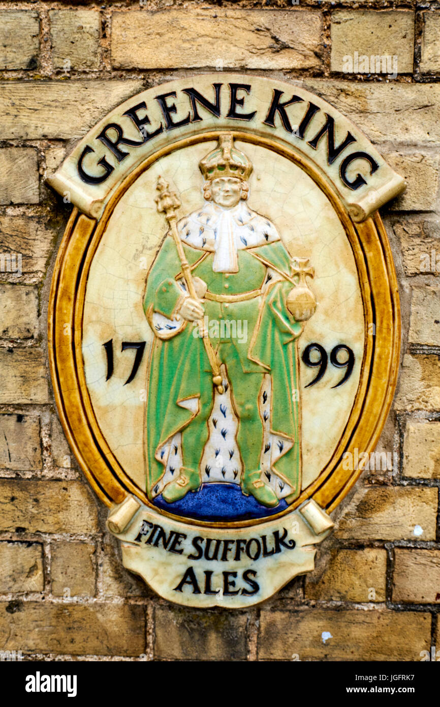 Greene King Brewery Plaque Outside A Pub In Bury St Edmunds, Suffolk, UK Stock Photo