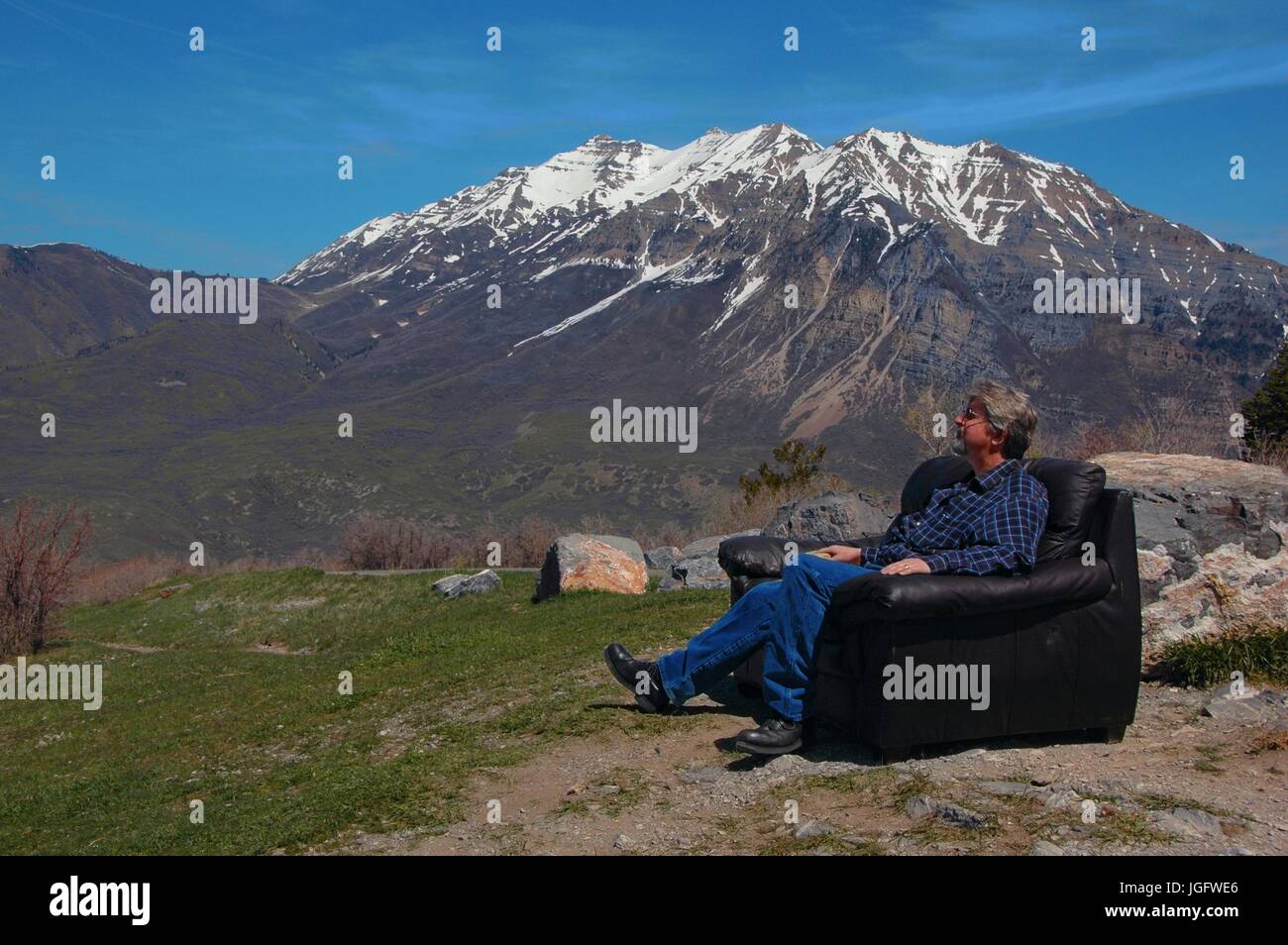 Relaxing in the great outdoors, Uinta mountains, Utah Stock Photo