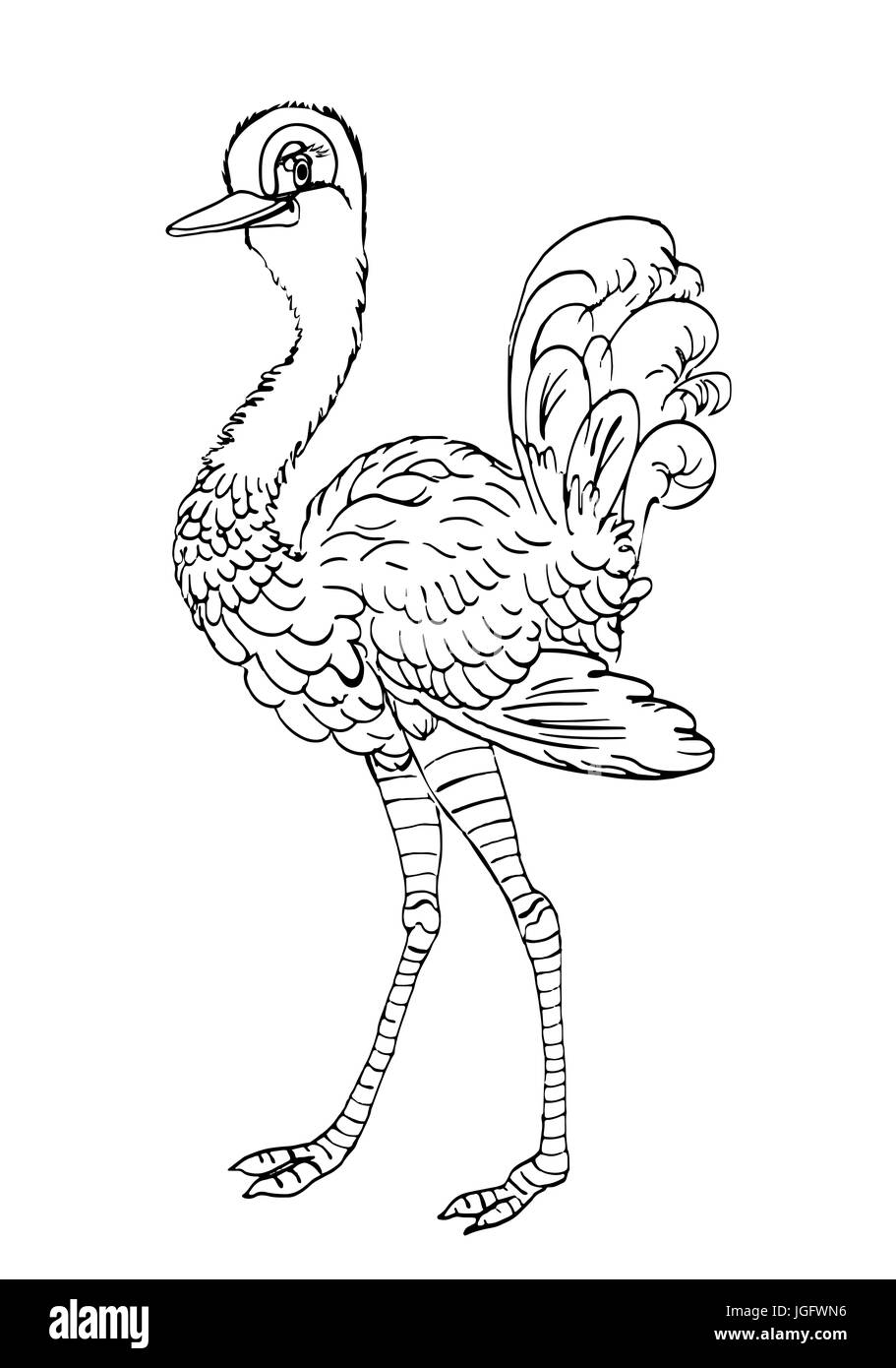 Good, funny bird ostrich. Sketch for children's coloring Stock Photo