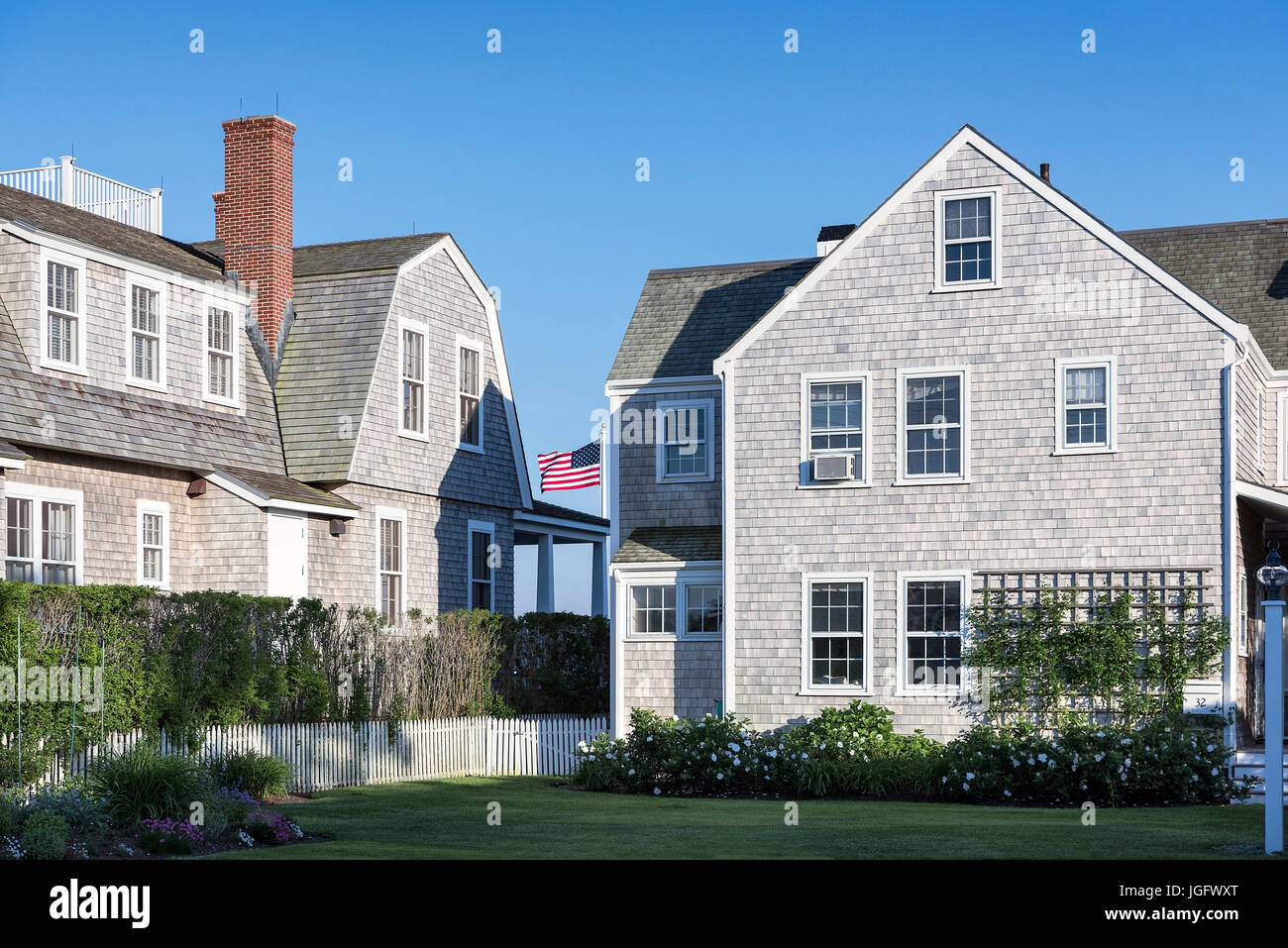 Charming homes in Nantucket town, Massachusetts, USA. Stock Photo