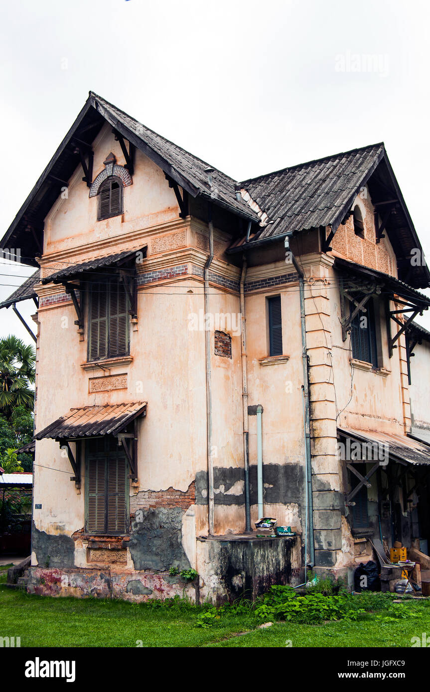 Old French colonial mansion, Vientiane, Laos Stock Photo