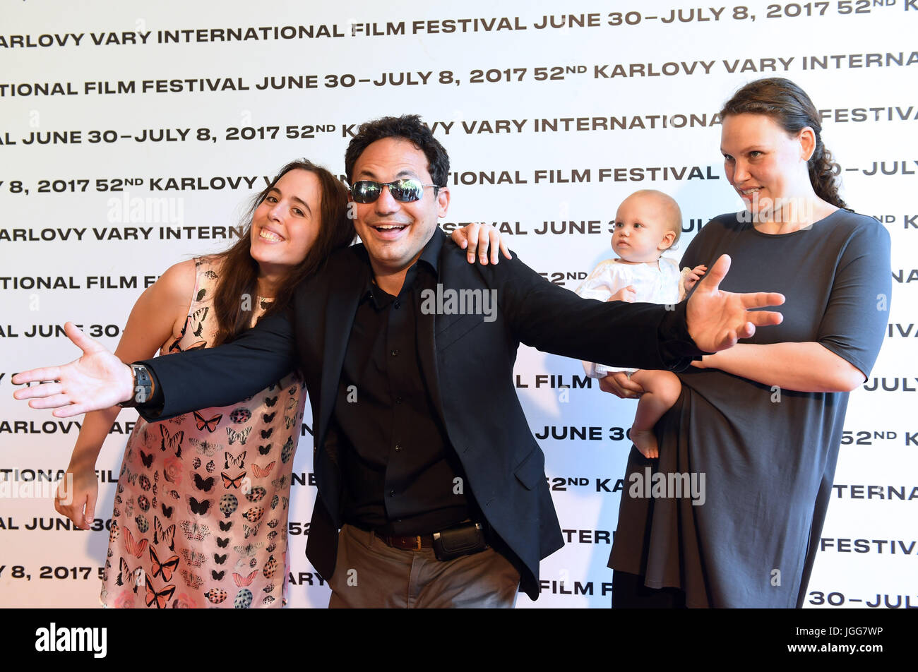 Karlovy Vary, Czech Republic. 06th July, 2017. Actress Samantha Elisofon (left), actor Brandon Polansky (center) and director Rachel Israel introduce the American film Keep the Change during the 52nd International Film Festival in Karlovy Vary, Czech Republic, on July 6, 2017. Credit: Katerina Sulova/CTK Photo/Alamy Live News Stock Photo