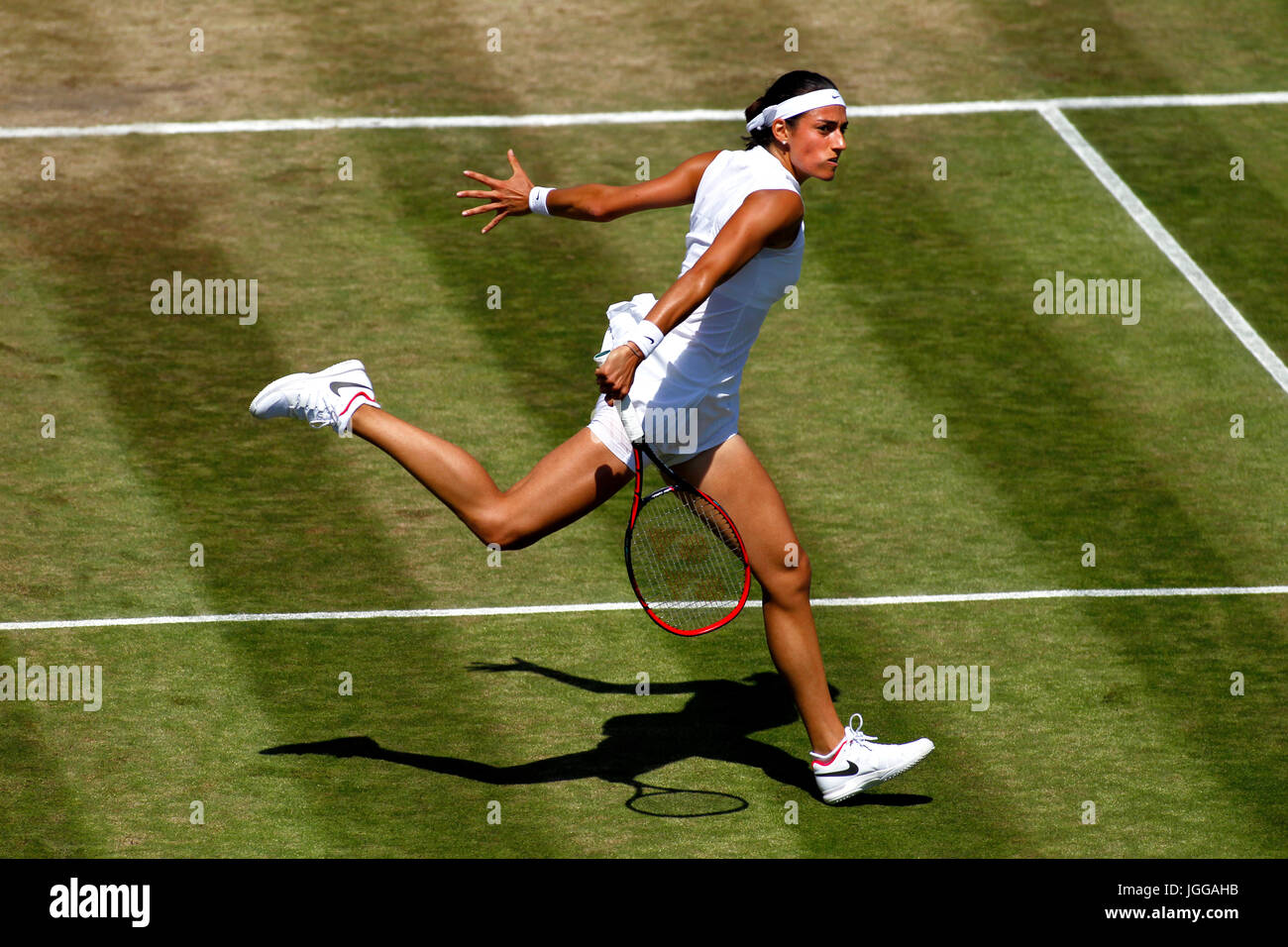 London, UK. 07th July, 2017. London, 7 July, 2017 - France's Caroline Garcia in action against Madison Brengle of the United States during third round action at Wimbledon. Credit: Adam Stoltman/Alamy Live News Stock Photo