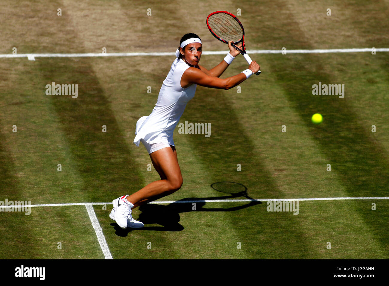 London, UK. 07th July, 2017. London, 7 July, 2017 - France's Caroline Garcia in action against Madison Brengle of the United States during third round action at Wimbledon. Credit: Adam Stoltman/Alamy Live News Stock Photo