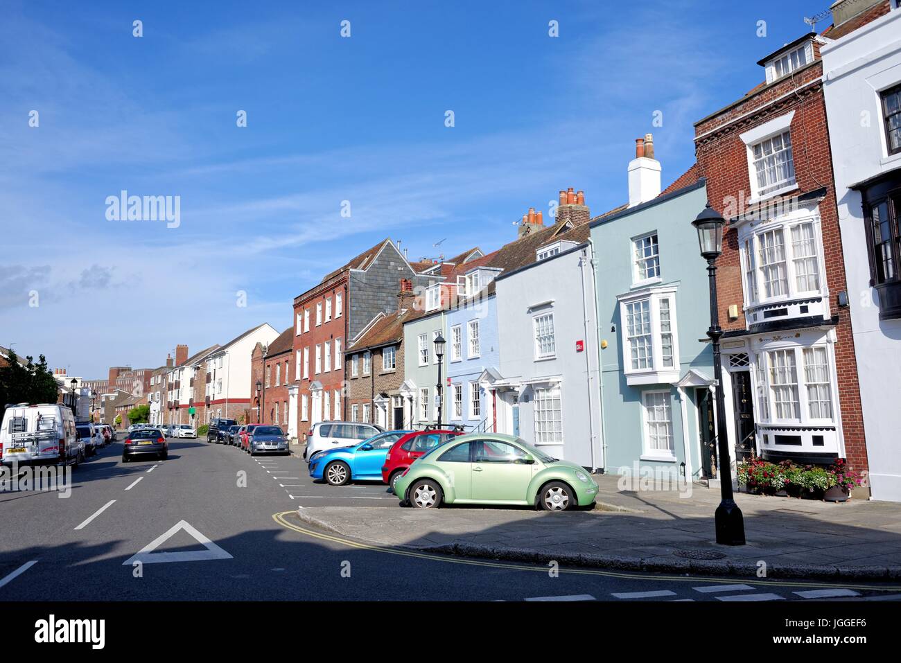 Terraced houses in St Thomas's street Old Portsmouth Hampshire UK Stock