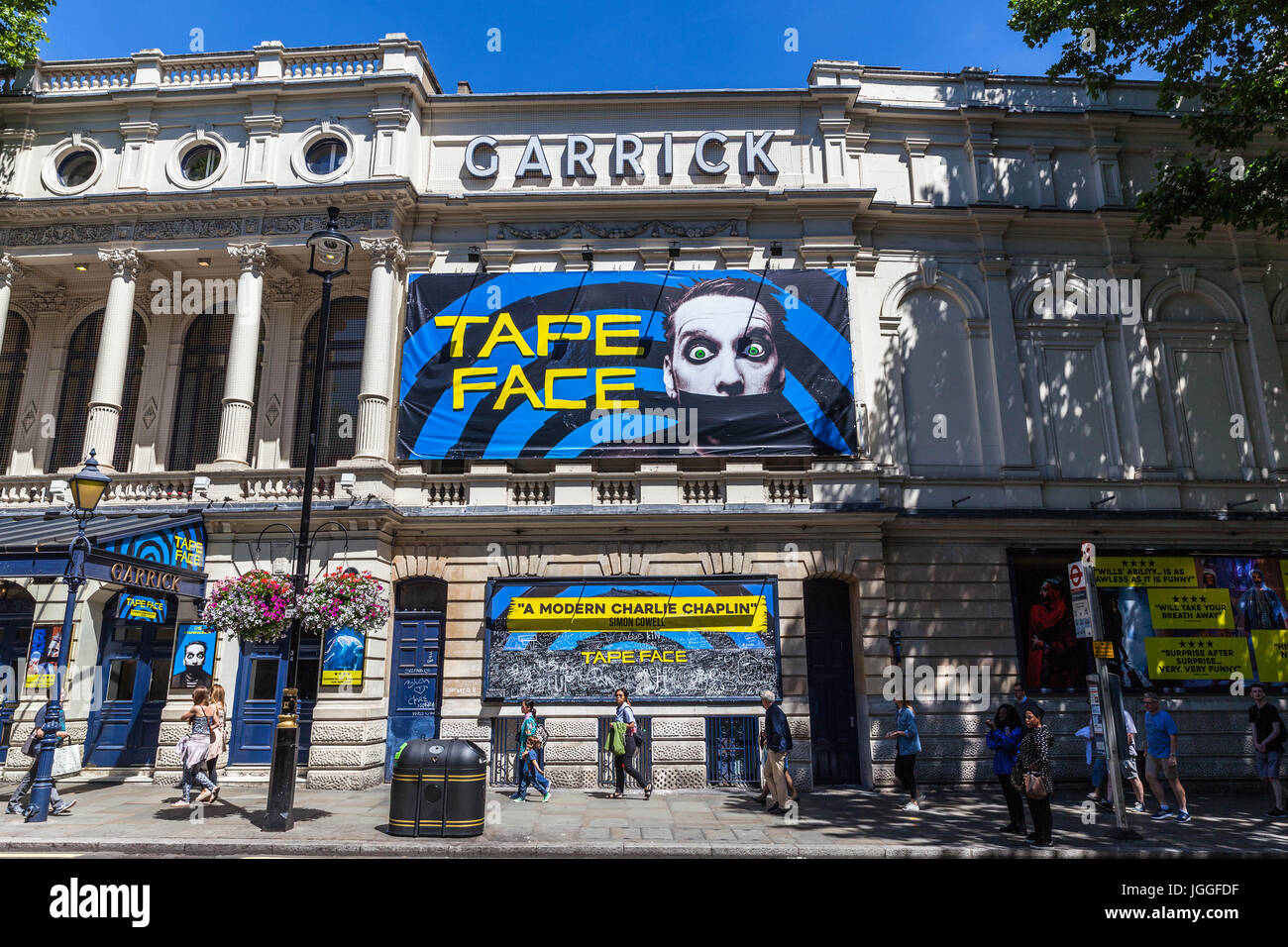 A Tape Face billboard at The Garrick Theatre, Charing Cross Road, West End, London, WC2, England, UK. Stock Photo
