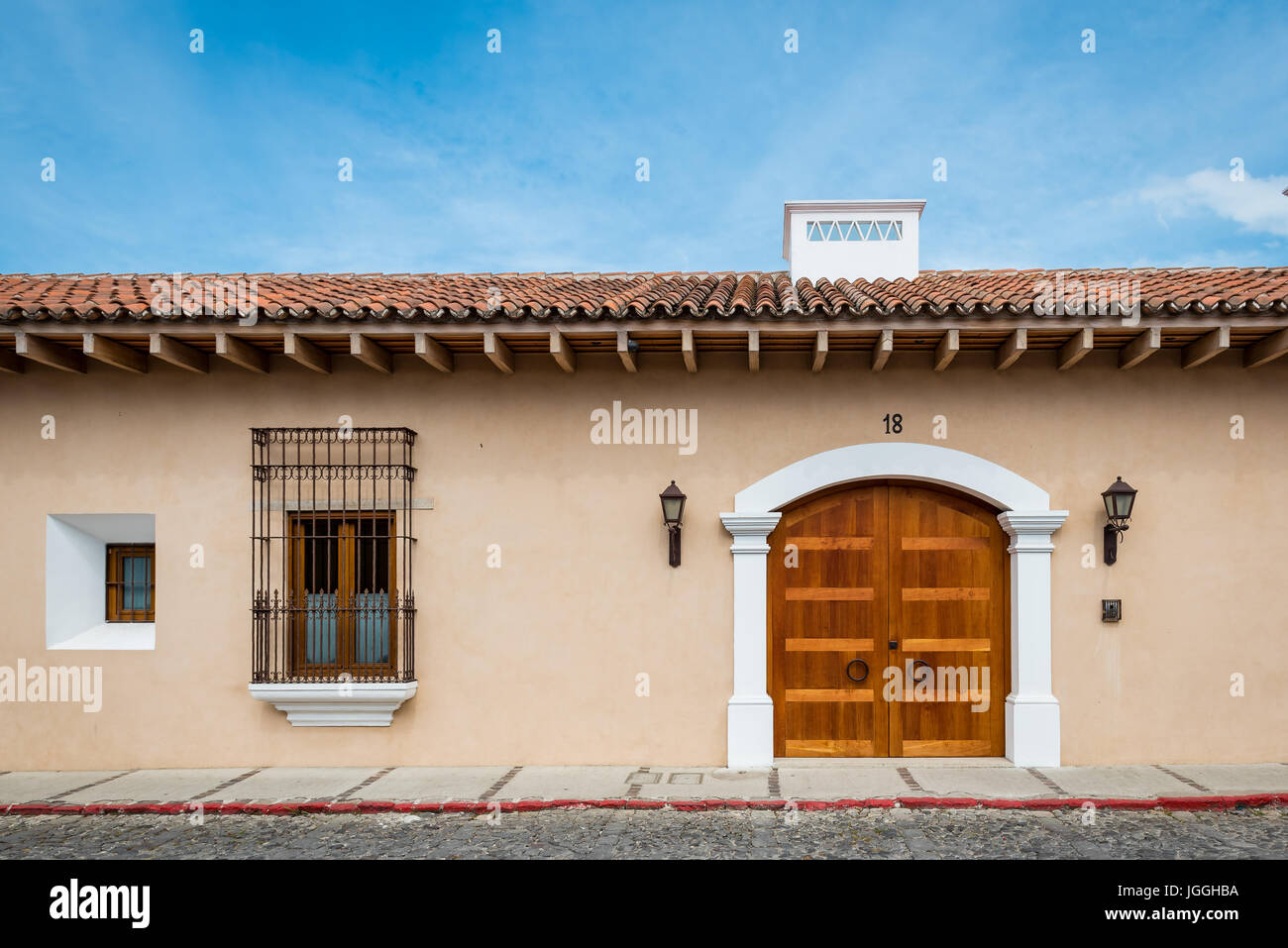 House in a cobbled street in Antigua. Antigua Guatemala Stock Photo Alamy