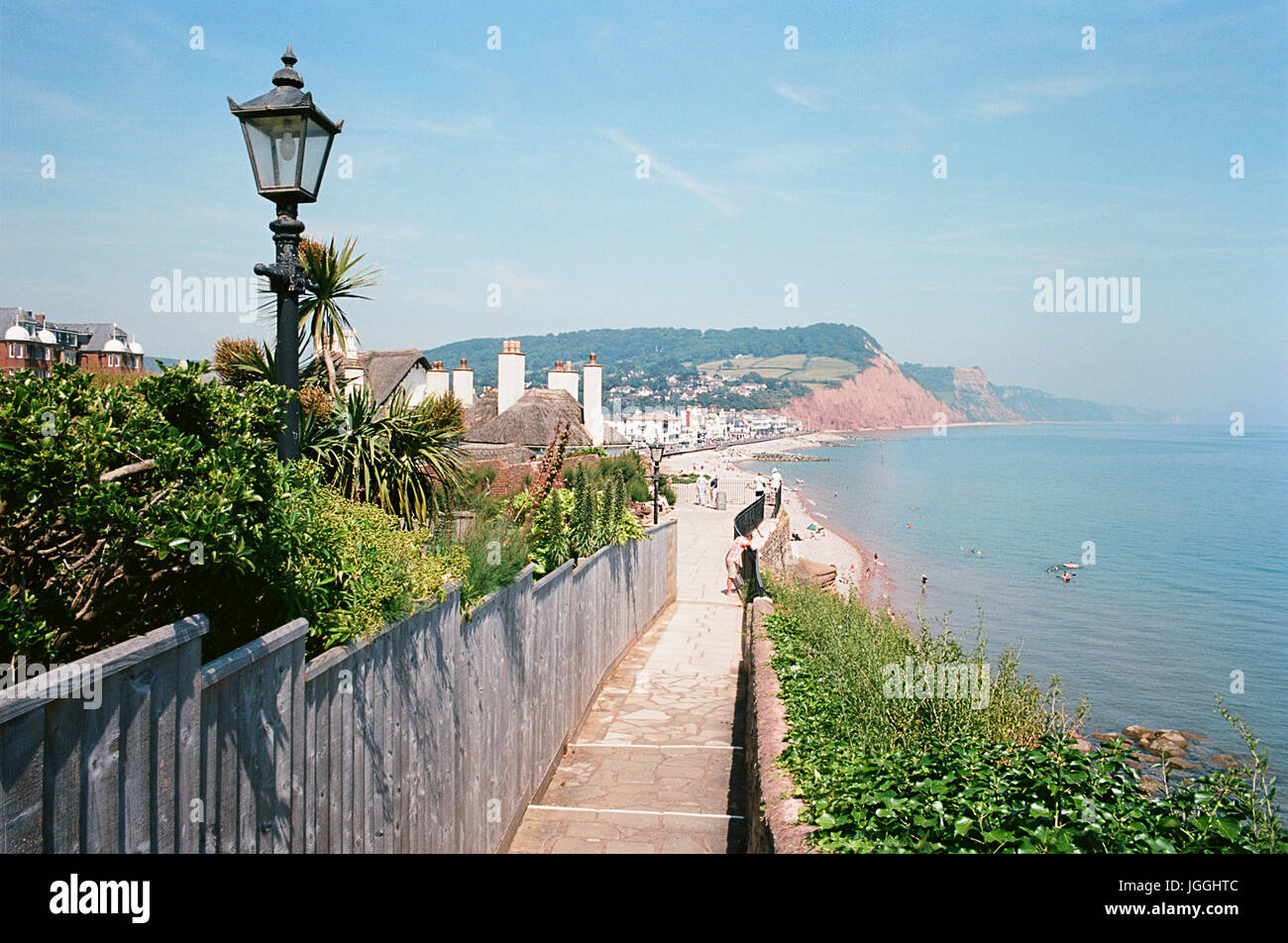 Sidmouth on the South Devon coast, in summertime, from Connaught gardens, Devon, South West England Stock Photo