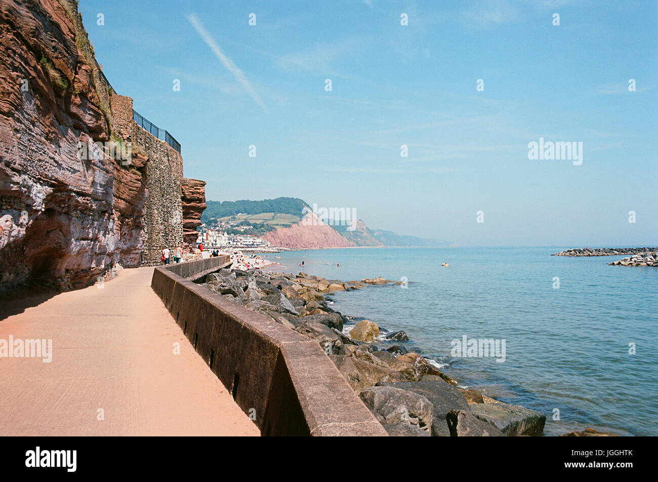 The coastal path at Sidmouth, Devon UK, in summertime, looking east towards the town Stock Photo
